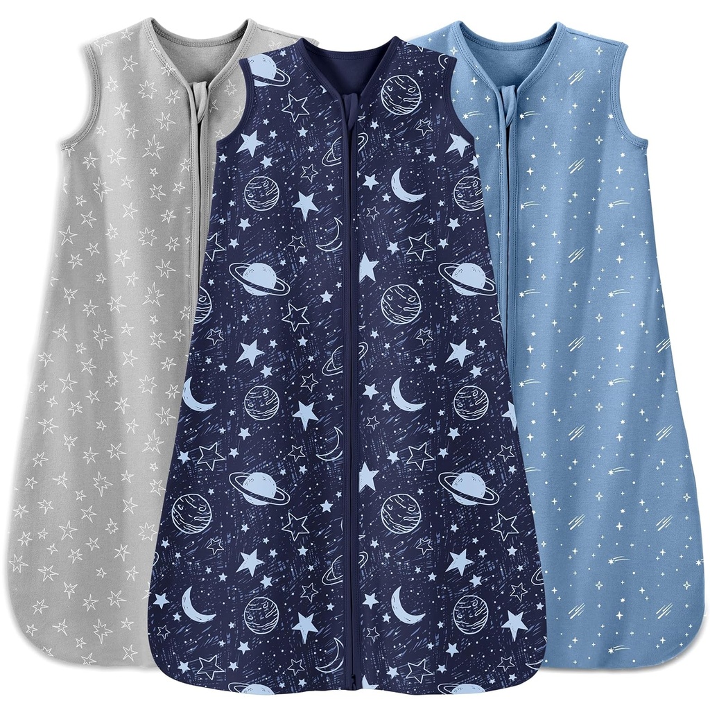 Vauva nukkua Sack 12-18 kuukautta 3 pakkaus 100% puuvilla Kevyt 0,5 TOG yllään Blanket vauva nukkua laukku 2-Way Zipper varten pikkulapsi sininen