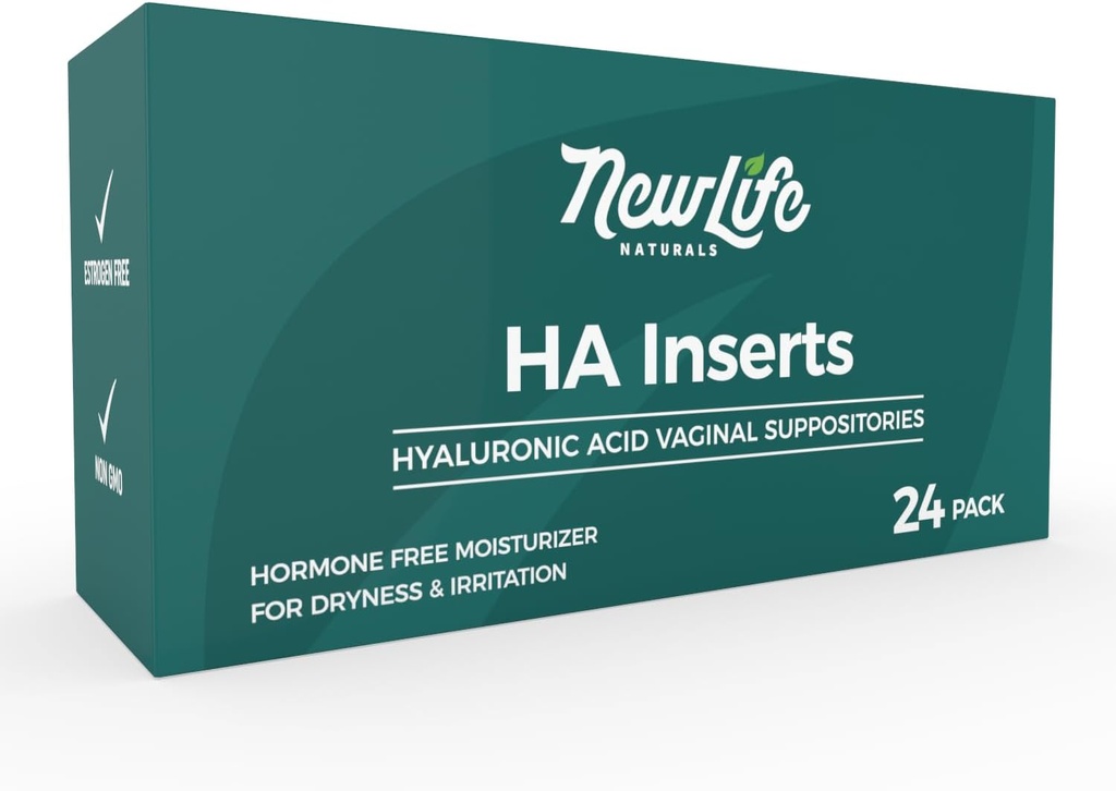 NewLife Naturals Hyaluronic Acid Vaginal Suppositories for Women, Emättimen kosteuttaja, kuivuus Ärsytys Epämukavuus, Synnytyksen jälkeinen, Menopause Relief & Support, 24 Lisäykset, 2 kuukauden tarjonta