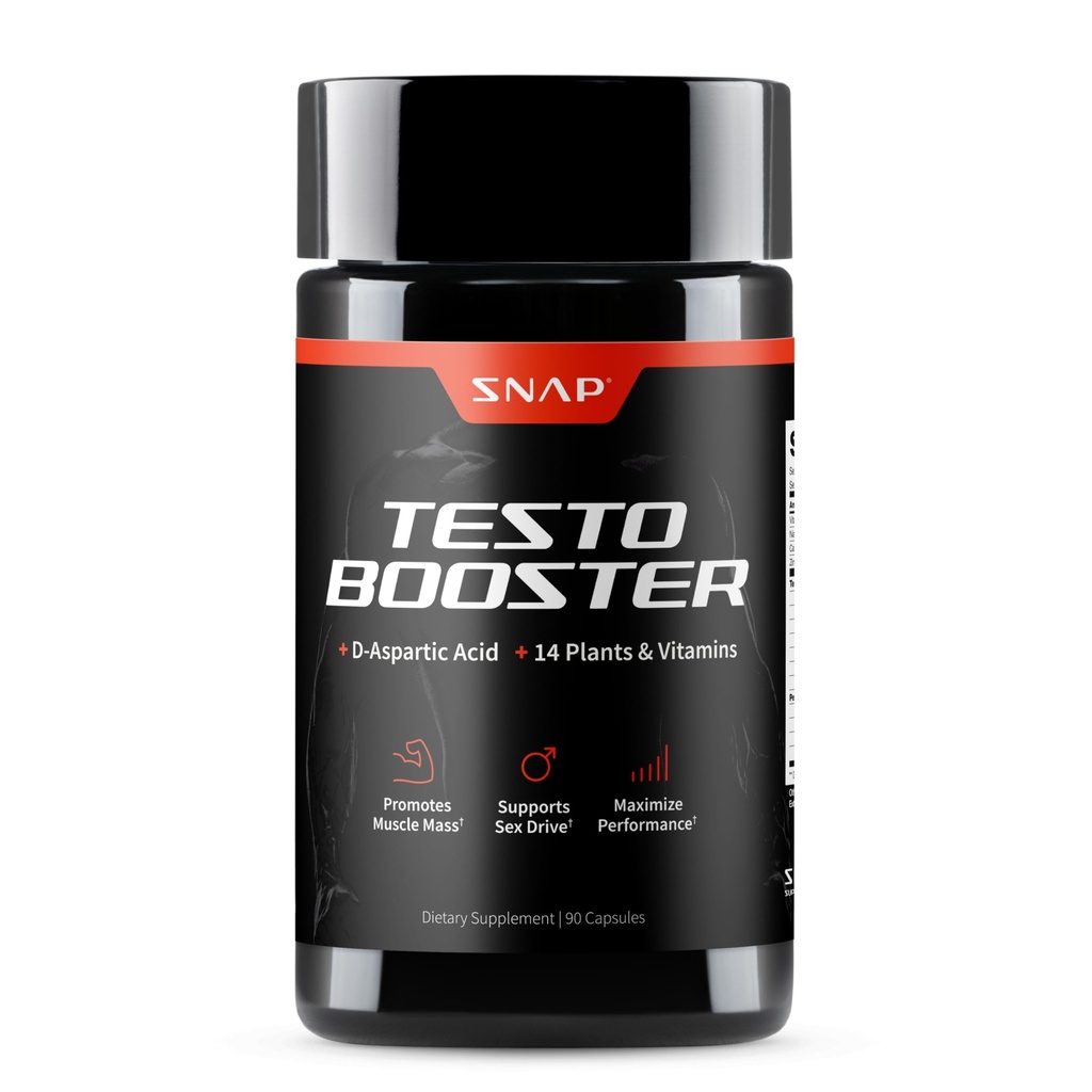 Snap täydentää Testosteroni Booster miehille - edistää lihasten kasvua, Booster miehille, parantaa luonnon energiaa, kestävyyttä ja voimaa, 90 kapselia (30 tarjoilua, 1 kuukausi tarjonta)