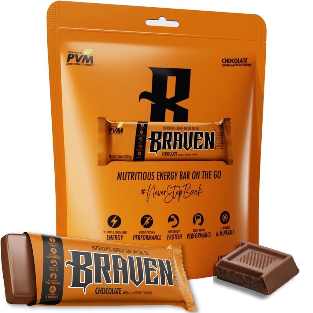 Braven Bar Chocolate Energy Bars (1.59 oz, 10 kpl pakkaus) Energia Purut 5g proteiinia ...