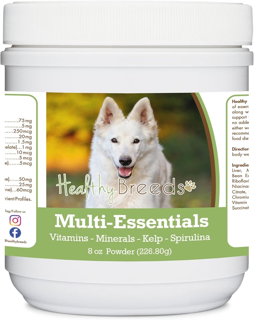 Hälsosamma raser tyska herden, vit, multi-Essentials pulver för hundar - ett idealiskt tillskott av vitaminer, mineraler och antioxidanter för din hund - 8 oz