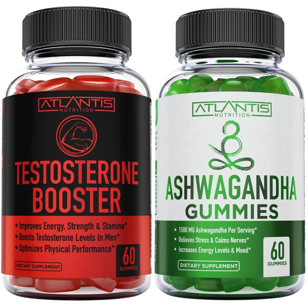 Atlantis Nutrition Testosteroni Booster 2-pakkaus (120 Gummia) + Ashwagandha 60 Gummia