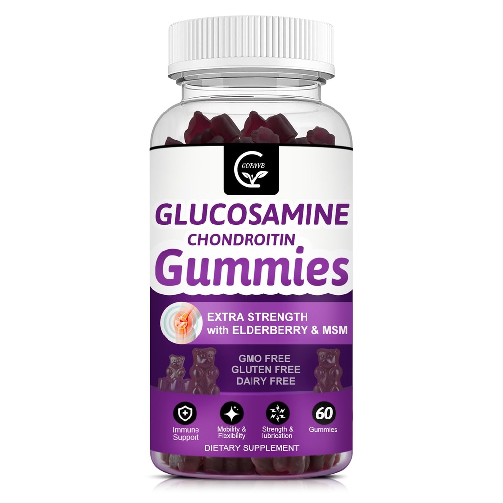 Glukosamiini Chondroitin Gummies MSM & Elderberry ... Extra Strength Mobility & Jousto Tuki, antioksidantti Immuuni täydentää naisille ja miehille