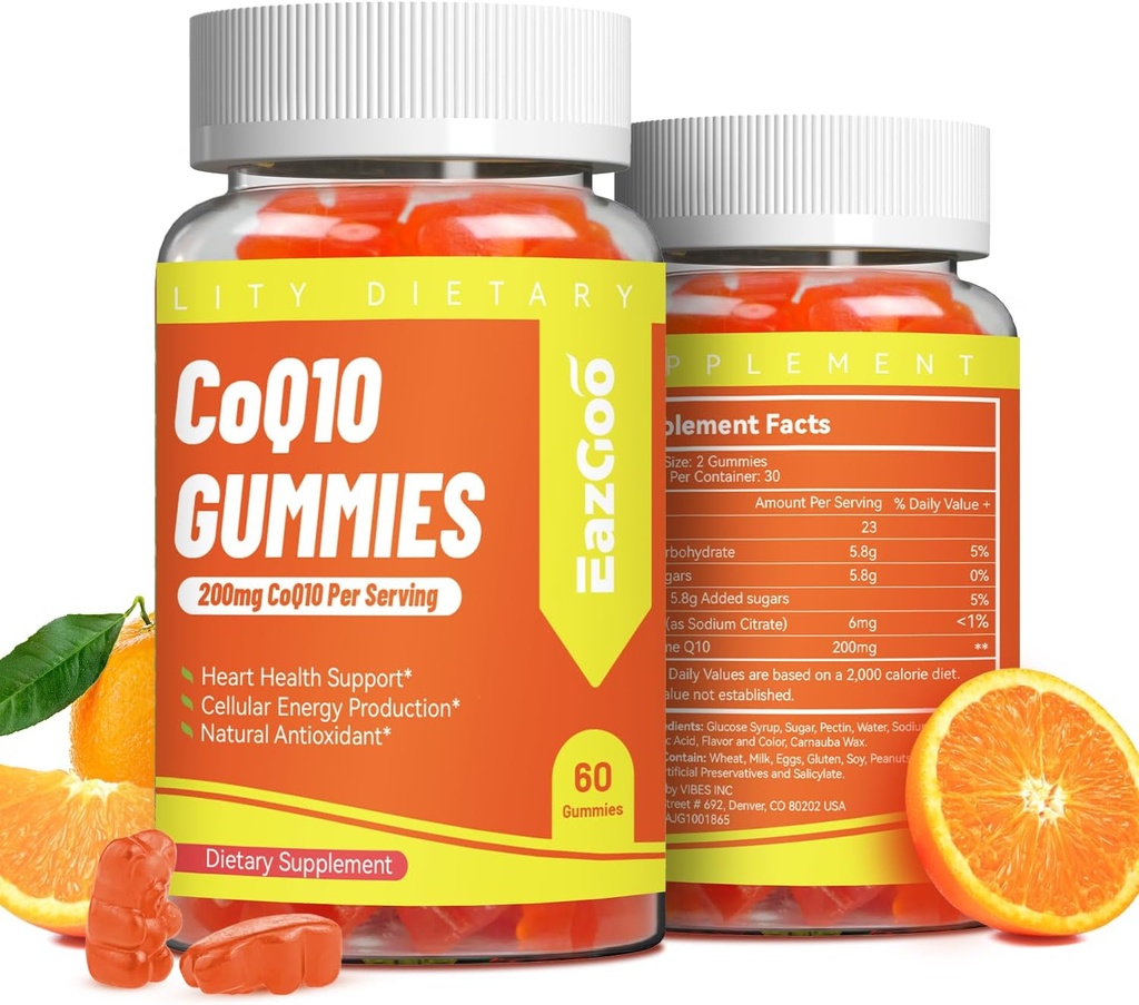 CoQ10 Gummies 200mg, Vegan Supplement for Energy Production, non-GMO, Gluteenittomat (120 Gummia)