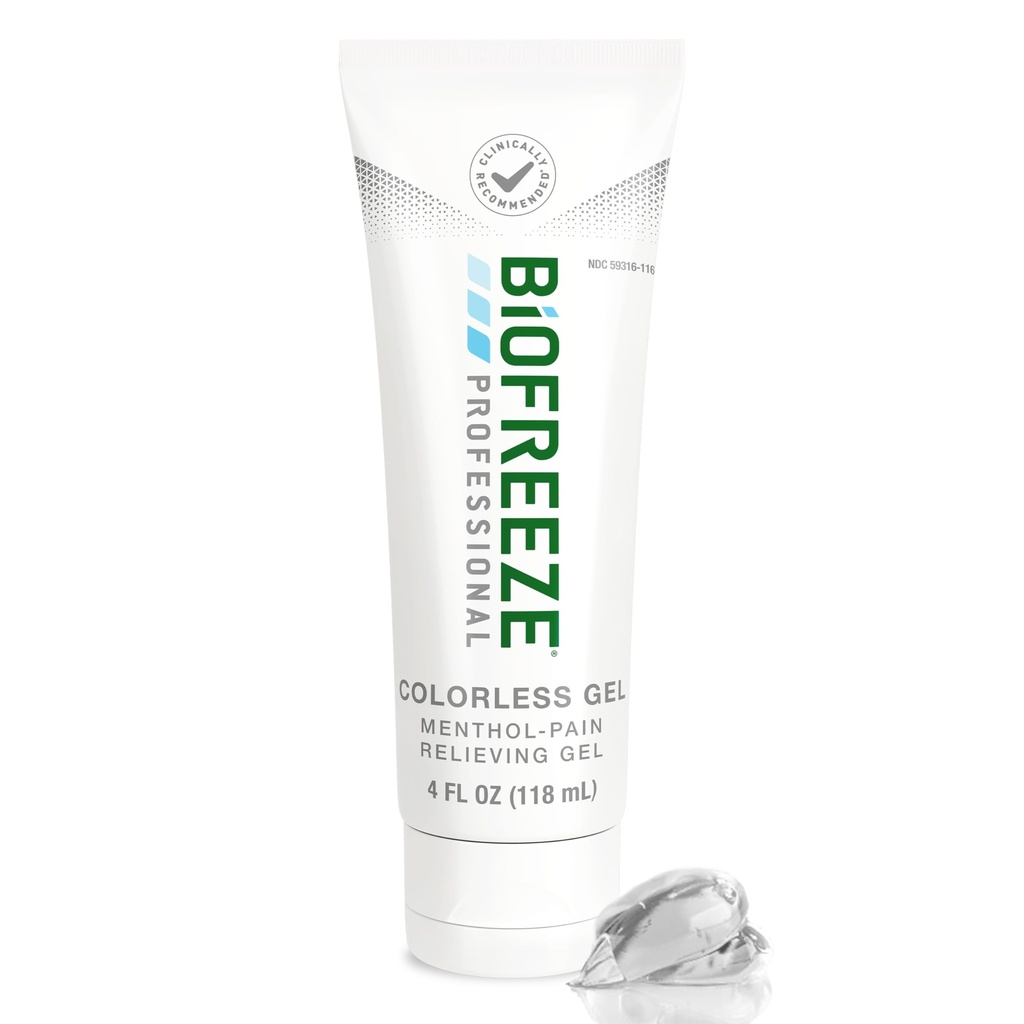 Biofreeze Professional Gel Pain Relief, Polvi- ja alaselkäkipujen lievittäminen, nivelkipujen lievittäminen, lihaskipujen lievittäminen, niskakipujen lievittäminen, jäähdyttäminen nivelkipujen lievittäminen, väritön mentoligeeli 4 Fl Oz