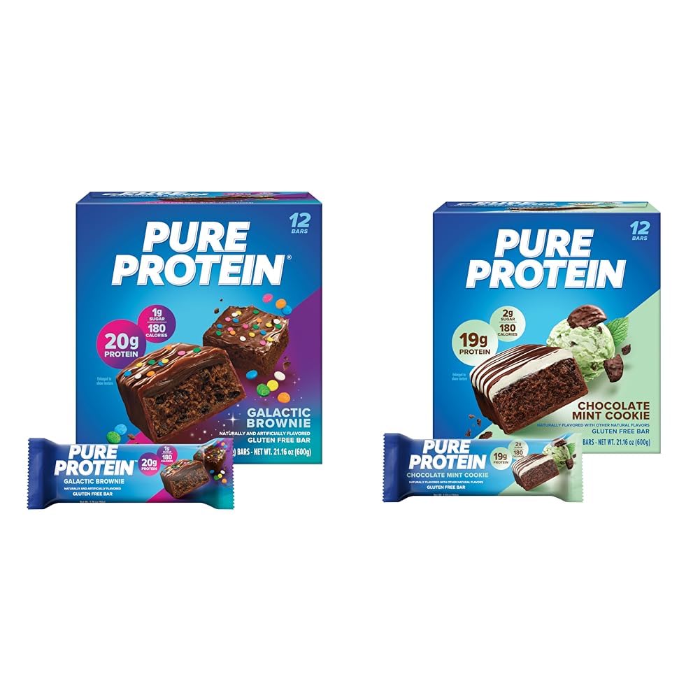 Pure Protein 12 Count Galactic Brownie & Chocolate Mint Cookie Protein Bars Bundle 20g & 19g High Protein 