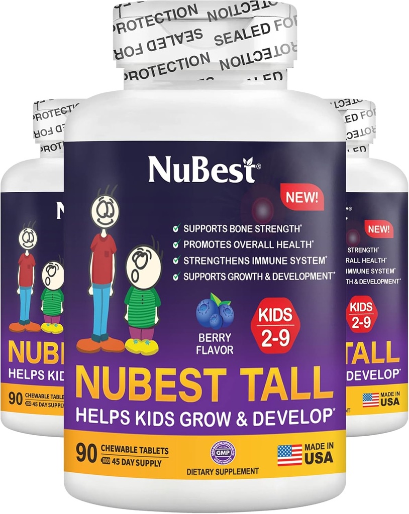 NuBest Tall Kids - Toddlers Vitamiinit ja lapset Vitamiinit ikä 2-9 - Tuki luun vahvuus, yleinen terveys ja immuniteetti - Eläinten muodot - 270 purutablettia