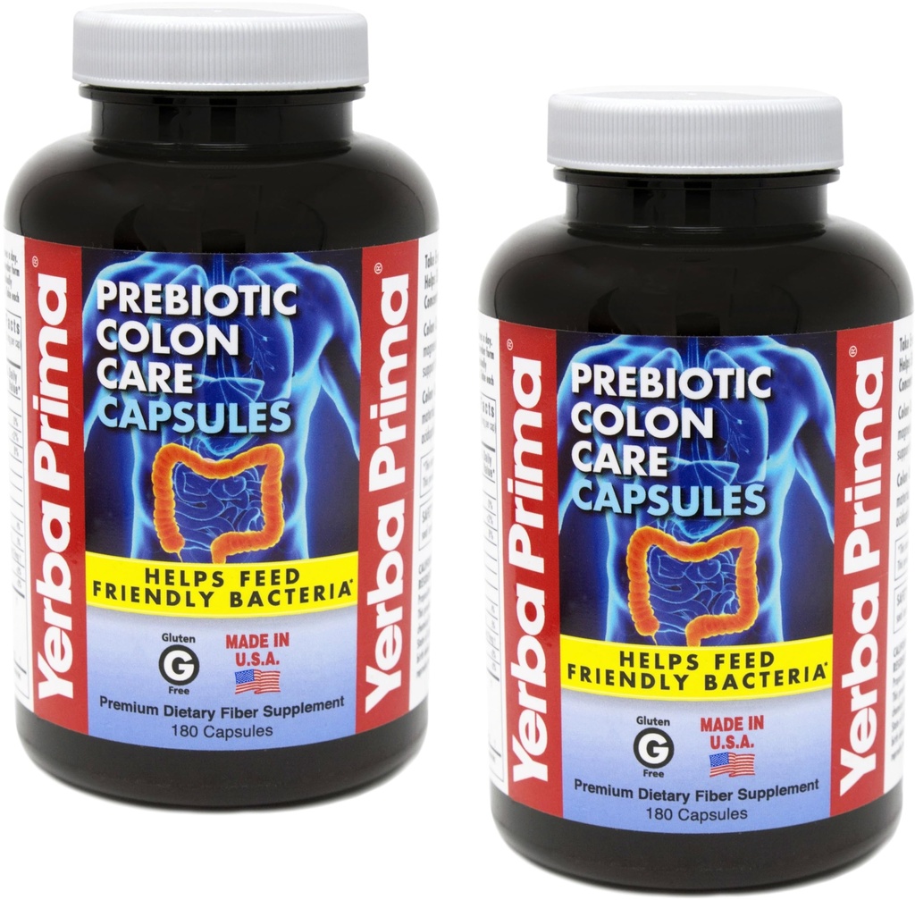 Yerba Prima Prebiootti Colon Care kapselit, ei-GMO, Keto Friendly, 180 kapselia, (2 pakkaus)