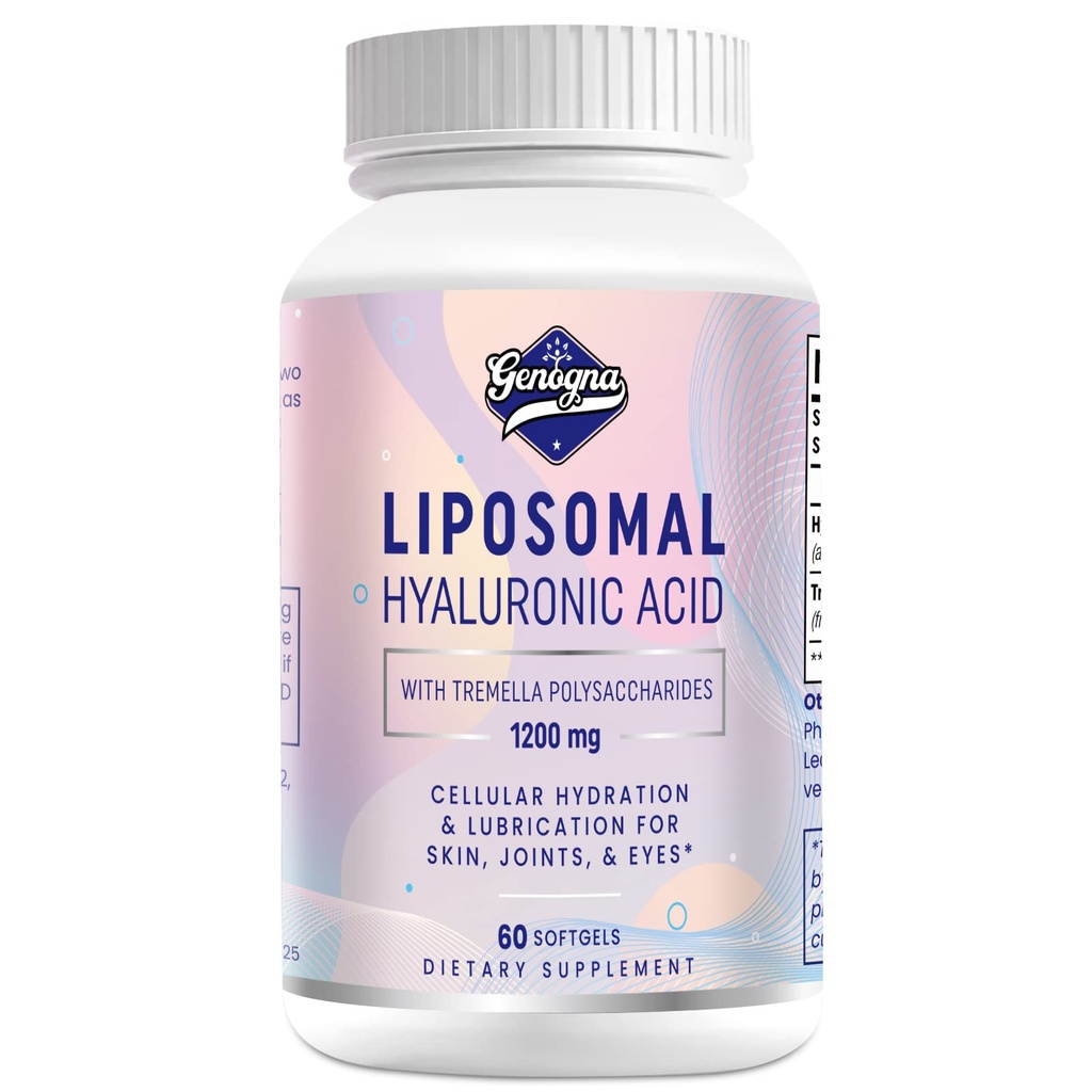 Liposomal Hyaluronic Acid Lisäravinteet 1000 mg-High Biosablet Ravinto Hyaluronic Acid Kapselit Tremella Polysakkaridit, Kaksinkertainen vahvuus Ihon nesteytys,Joint Voitelu,1Pack