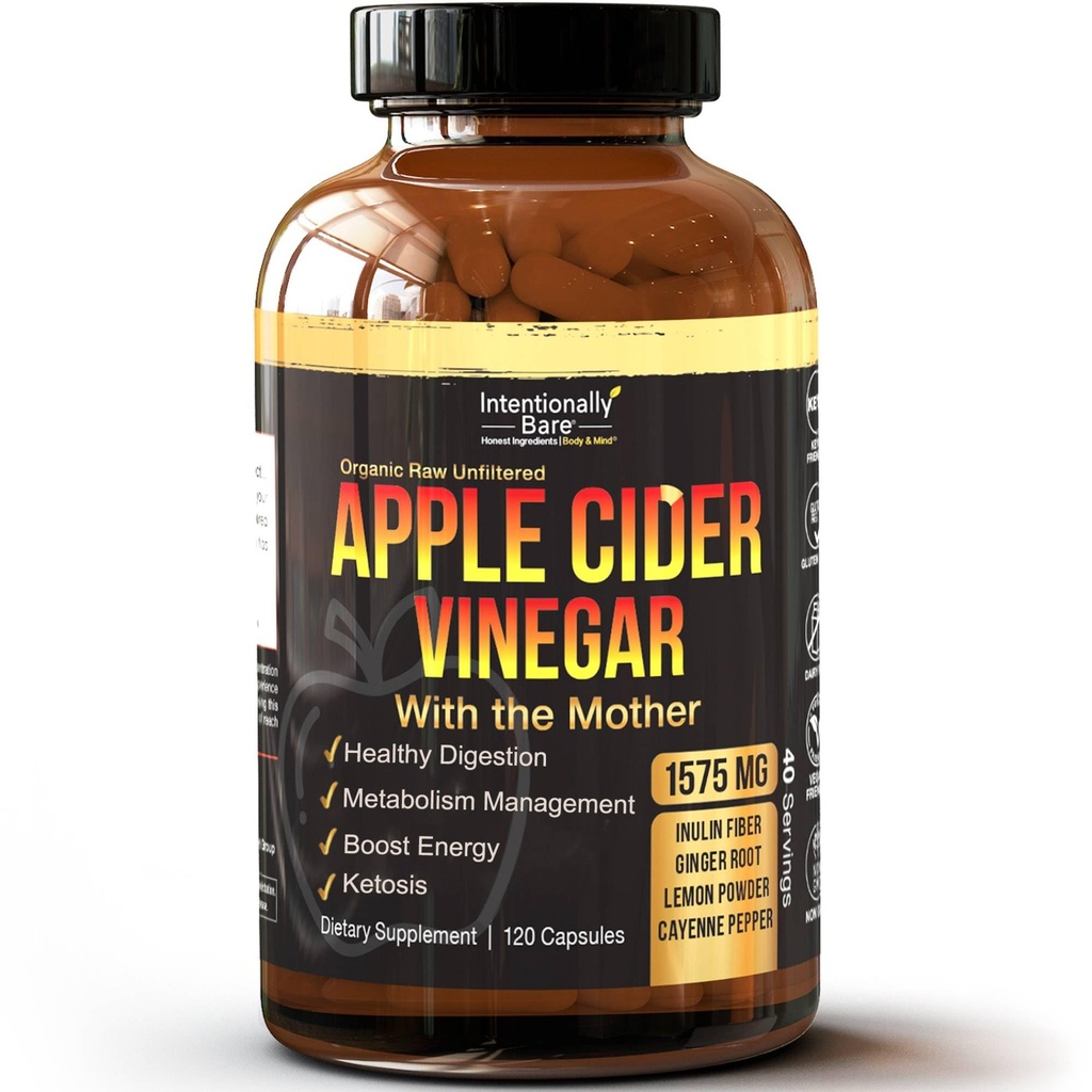 ACV-kapselit inkiväärillä, sitruunalla, Cayennella ja inuliinilla - Keto Friendly ja Gluteeniton energialle, immuniteetille ja Gut Health - 120 kapselia