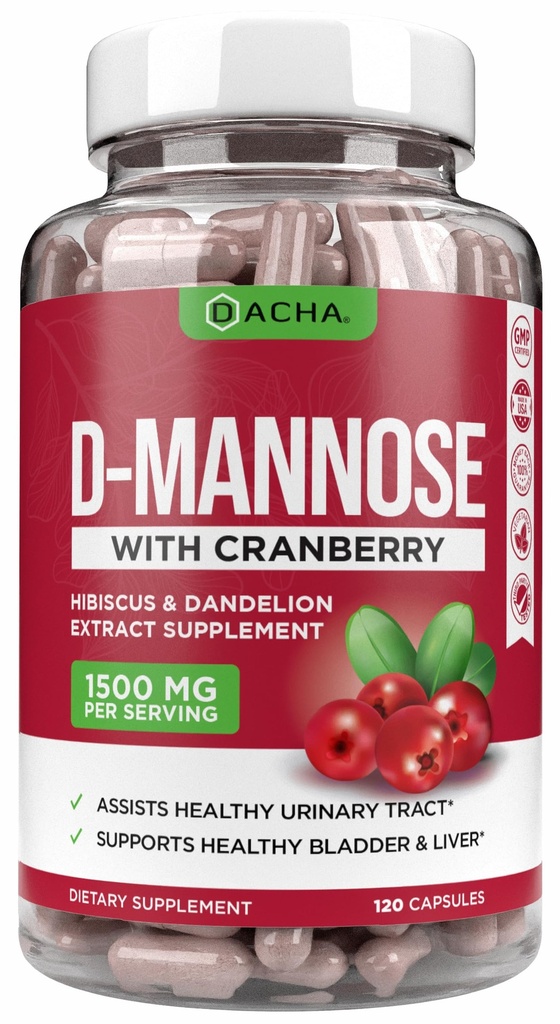 Luonnollinen D-Mannose kapselit 4-in-1 Formula - 120 CAPS, 1500 MG Karpalo, Voikukka, Hibiscus Flower Extract, pillereitä tukea virtsarakon ja virtsateiden terveys