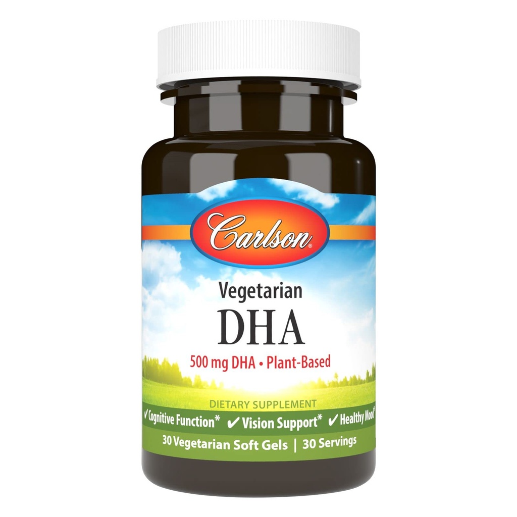 Carlson - Kasvissyöjä DHA, 500 mg DHA, kasvipohjainen, kestävästi peräisin Algae, aivojen tuki, Mieliala, 30 Softgels