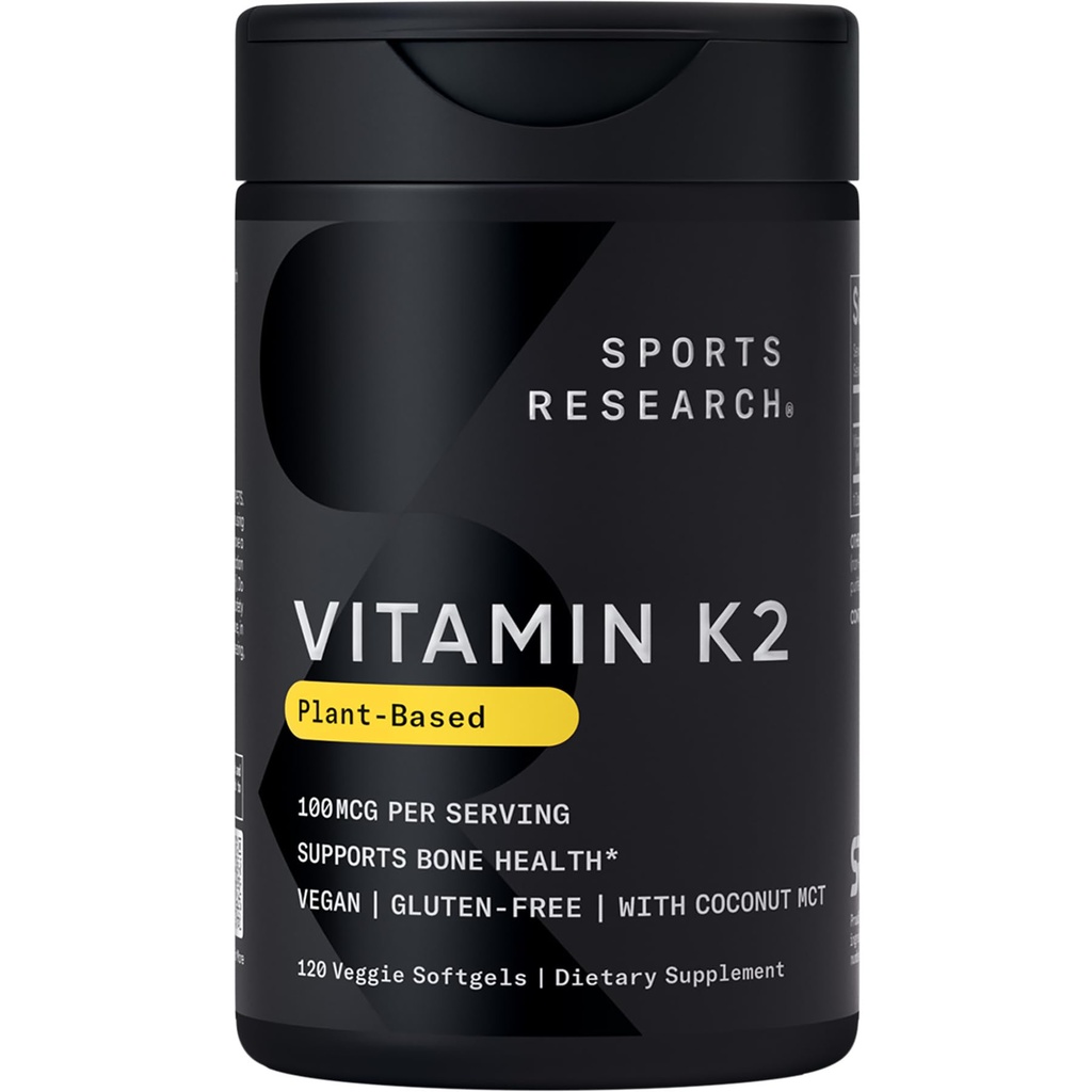 Urheilu Tutkimus K2-vitamiinia MK-7 100mcg Coconut MCT Oil - 120 Kasvis Softgels (4 kuukauden tarjonta) Vegaani Certified, ei-GMO-varmennettu, Gluteeniton ja soijaton