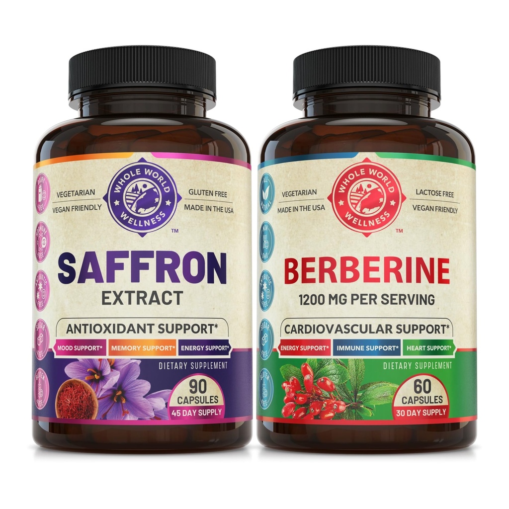 Puhdas sahramiuute & Premium berberiini Bundle (yksi pullo kutakin). Tukee Mood, Energy Boost, Metabolic Function. USA Made.