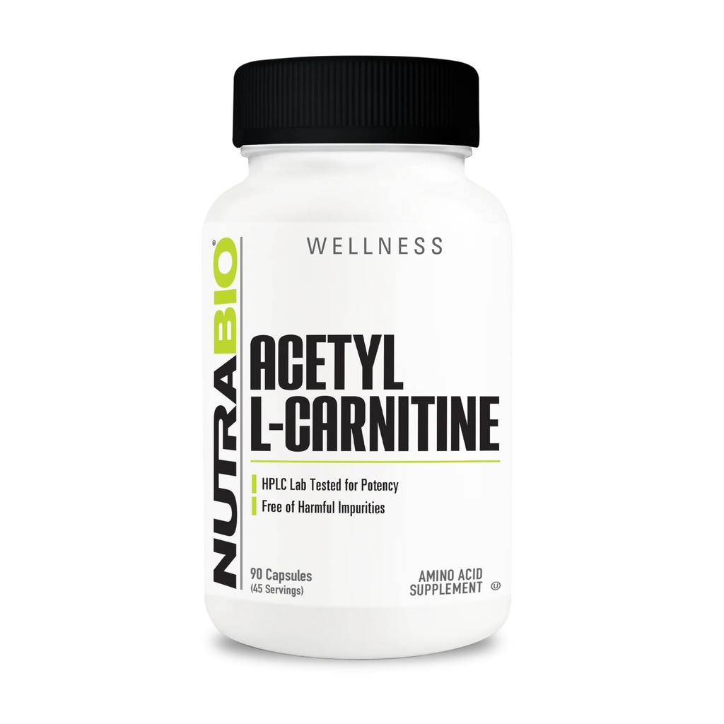 NutraBio Acetyl L-Carnitine (ALCAR) Supplement, 500mg - Tuki Natural Energy Production, Metabolic Management, ja yleistä terveyttä, 90 kapselia
