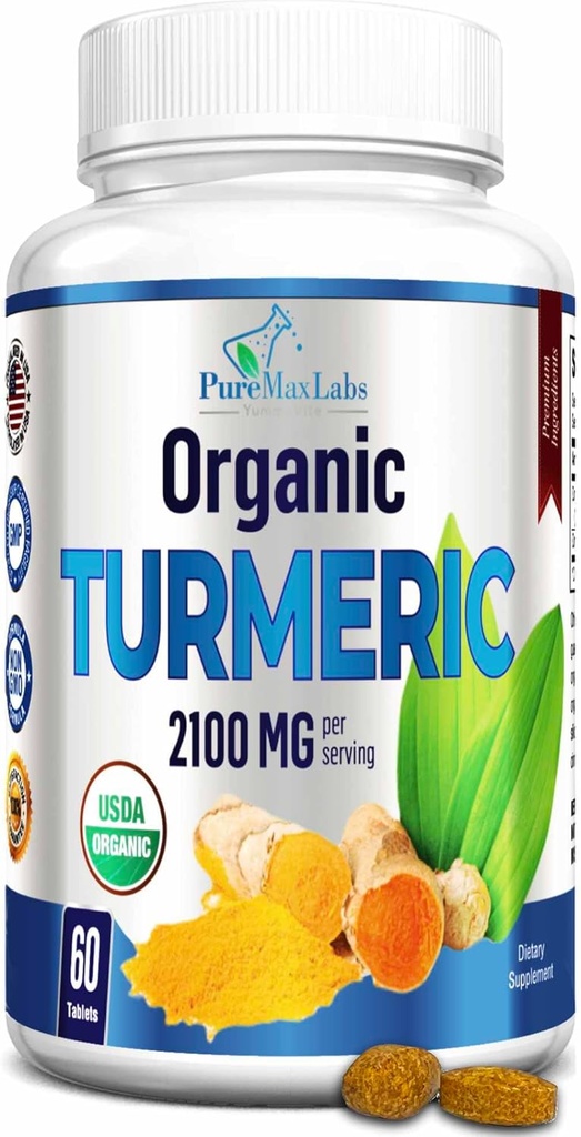 Organic Turmeric - 2100mg USDA Organic Turmeric Curcumin Black Pepper, Vegan - 60 tablettia
