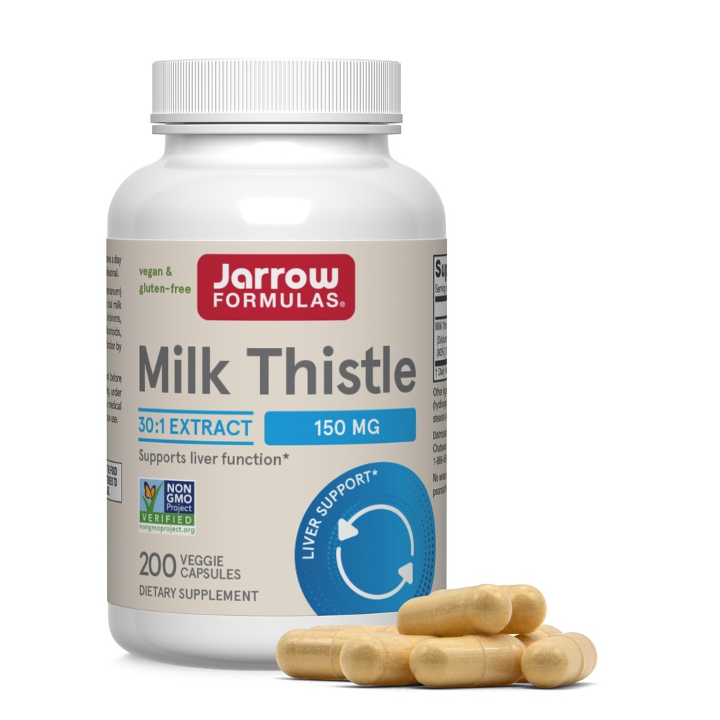 Jaarrow Formula Milk Thistle 150 mg 30:1 Standardoitu Silymarin uute, ravintolisä maksan toimintaa tukea, 200 kasviskapselia, 66-200 päivän tarjonta