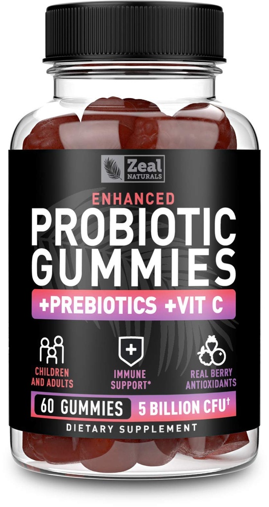 Probiotiska gummies för vuxna och barn (60 greve | 5 miljarder CFU) w/Organic Berry Antioxidanter & Vitamin C för Immune Support och Digestion gummy- Prebiotika och probiotika för kvinnor Gummies