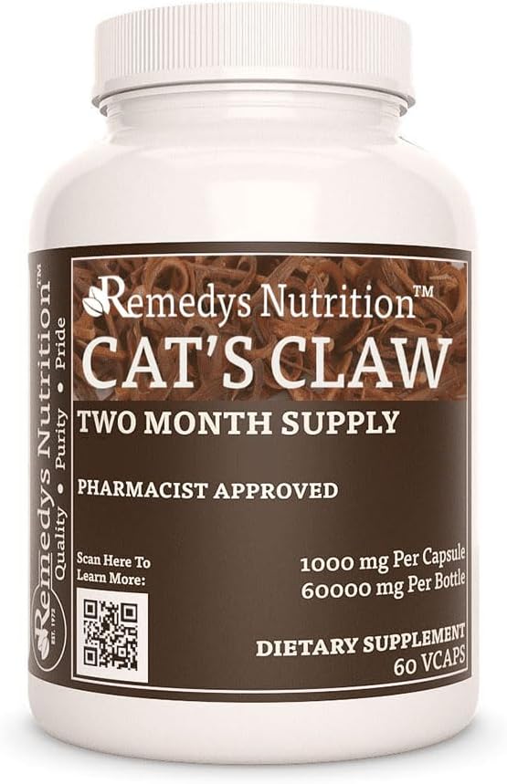 Remedy's Nutrition Cats Claw Bark & Root | 1000 mg, 60 Vegan Capsules Herbal Dietary Supplement | Tvåmånaders Supply