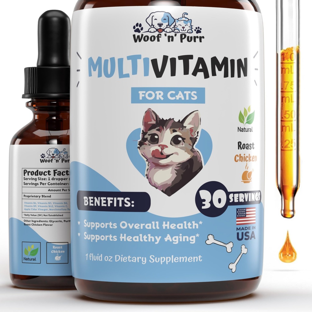 Cat Multivitamin - Främjar hälsosam hud & Coat, gemensamt stöd, livslängd och mer - Cat Vitaminer - Cat Supplements & Vitaminer - Cat Vitaminer för inomhuskatter - Kitten Vitaminer - Cat Immune Support - 1oz