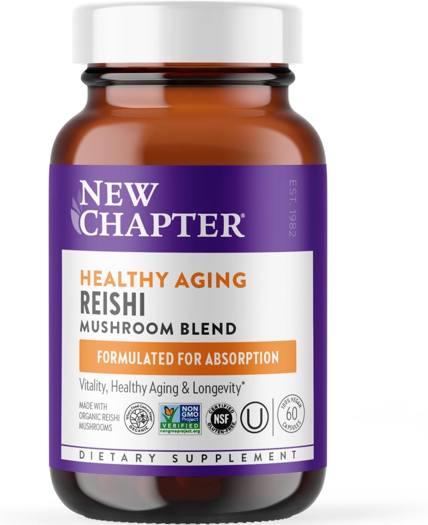 Nytt kapitel Reishi Mushroom - LifeShield Reishi för hälsosam åldrande + Organic Reishi Mushroom + Vegan + Non-GMO, Nootropic Ingredients - 60 ct