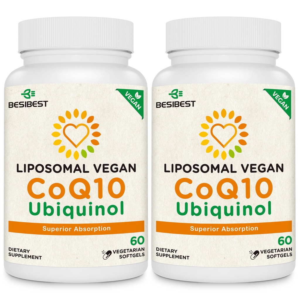 Besibest 1000 mg Liposomal CoQ10 Ubiquinol, 120 Vegan Softgels, suuri imeytyminen Ubiquinol CoQ10 täydentää, aktiivinen antioksidantti muodossa Coenzyme Q10 sydämen toiminta ja energian tuotanto