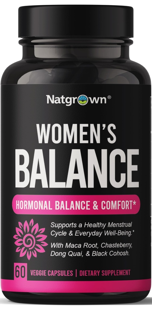 Natgrown Hormoni Balance naisille PMS & Menopause täydennysosa hedelmällisyyttä Hormonaalinen & Kuukauden tuki, auttaa helpotusta Hot Flashs - Maca Root, Vitex, Dong Quai & Black Cohosh Complex - Vegan Kapselit