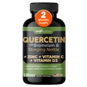 Kvarsetiini C-vitamiinin ja sinkin kanssa - Nettle Quercetin - Quercetin 500 mg - Quercetin kanssa bromeliini - Sinkki Quercetin + D3-vitamiini 120 kasviskapselit - (ei-GMO, Gluteeniton, Vegan) - 2 kuukauden tarjonta