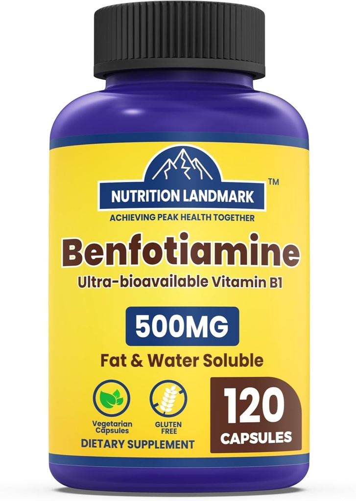 Benfotiamiini - tiamine B1 Supplement, Benfotiamiini Supplement - Benfotiamiini 120 kapselia, gluteeniton - 500 mg per tarjoilu
