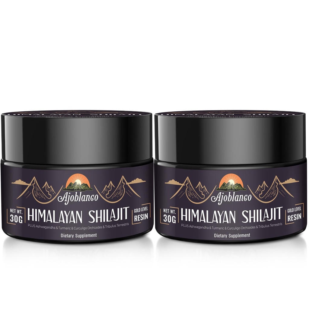 Ajoblanco 600mg Natural Himalayan Organic Shilajit Resin - Himalajan Gold Shilajit Resin Luomu Ayurvedic Blend in High Potency for Energy, Strength & Immuniteetti, pakkaus 2