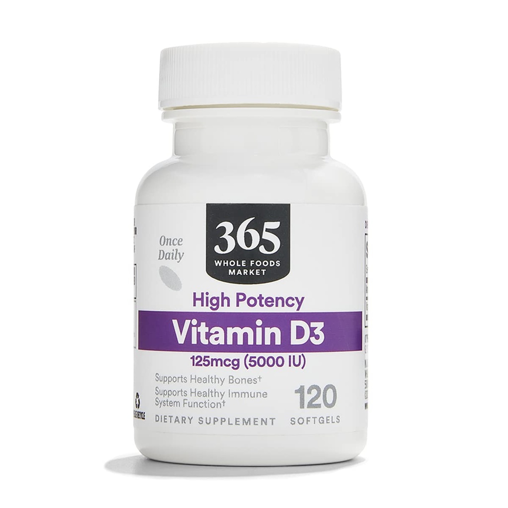 365 Whole Foods Market, D3-vitamiini, 5000 IU, 120 CT