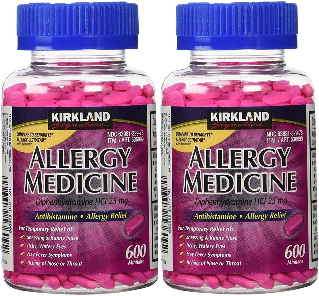 Kirkland Signature Allergia Lääketiede Difenhydramiini HCI 25 mg - 600 Minitabs - 2 pakkaus