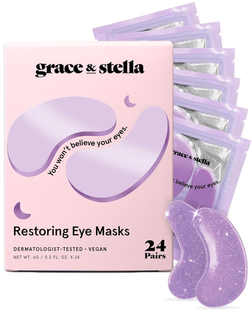 grace & stella Retinol Under Eye Patches för Puffy Eyes and Dark Circles - Återställ Gel Under Eye Masks med Hyaluronic Acid - Vegan Cruelty-Free Skincare, födelsedagspresenter för kvinnor (Purple, 24 Pairs)