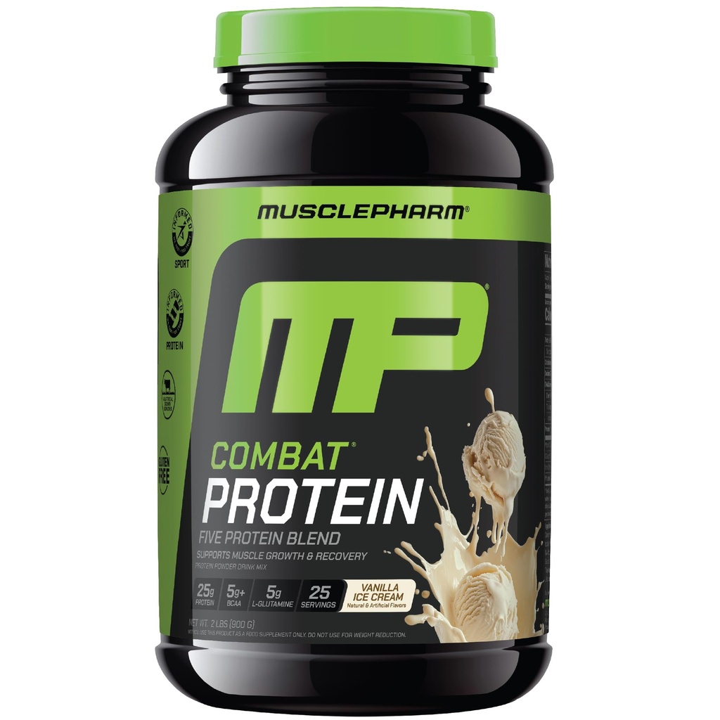 MusclePharm Combat Protein Powder, Vanilla Flavor, Fuels Muscles for Productive Workouts, 5 Protein lähteet mukaan lukien Whey Protein Isolate & Egg Albumin, Gluteeniton, 2 lb, 25 tarjoilua
