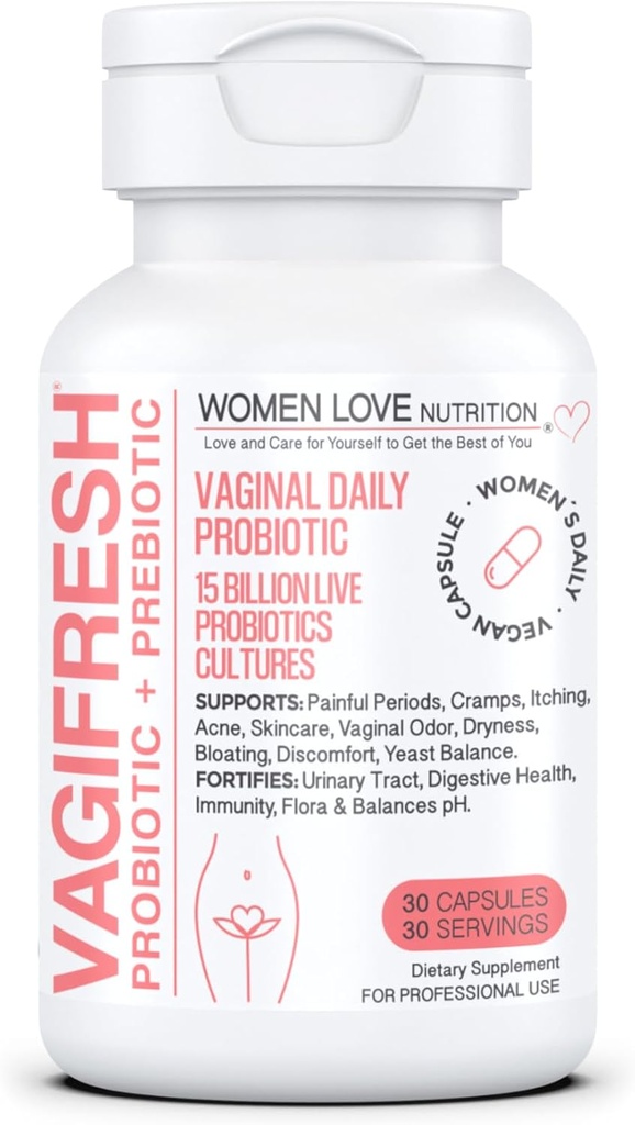 VAGIFRESH Vaginal Probiotika, pH Balance, Prebiotics & Lactobacillus. Kvinnors vaginala hälsotillskott - Frisk vaginal lukt och flora, 30 greve.