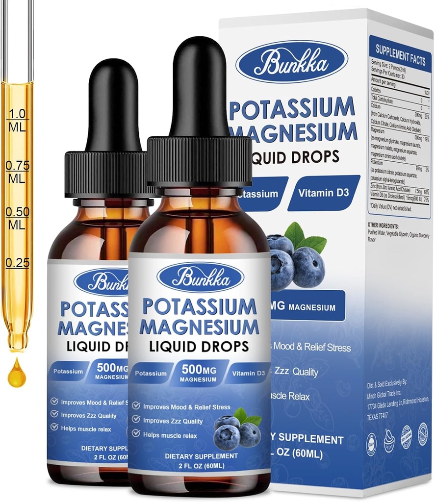 (2 Pack) Kalium Magnesium Supplement Liquid med kalium, magnesium, kalcium, vitamin D3, Zink, för vuxen och barn, sockerfri