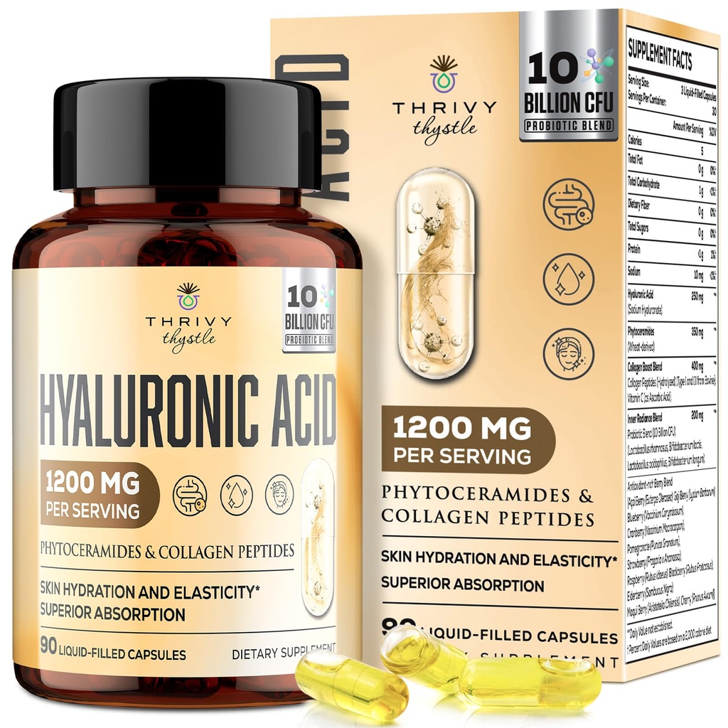 19-in-1 Hyaluronihappokapselit - sylunaarinen happo 1200 mg, kollageenipepidit, C-vitamiini, fytoseramidit - iholle, silmät, ruoansulatuskanava, Bones Support (1 pakkaus)