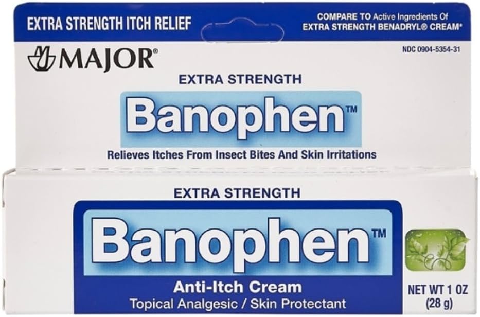 MAGOR Extra Strength Banophen - Anti-Itch Cream - Uutinen analgesic ihonsuojain - auttaa lievittää kutia hyönteisten puremia ja ihon ärsytystä - 1 Oz. (1 Pack)