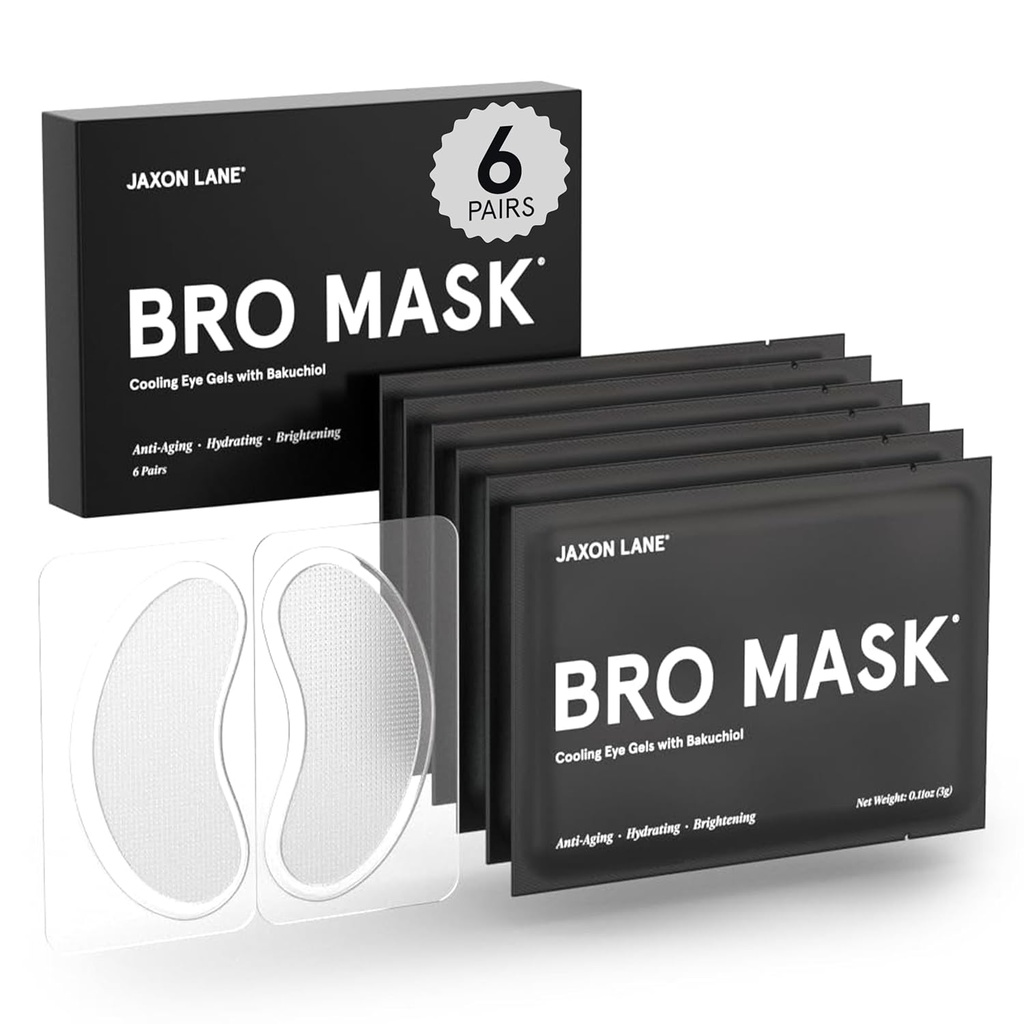BRO MASK Under eye Patchs for Men Ihonhoito ... Jäähdyttävät silmänaamarit tummille ympyröille ja puffiness, ikääntymisenesto Hydrogel Pads kanssa Bakuchiol, kofeiini & niacinamidi, silmälaukut hoito miehille (6 paria)