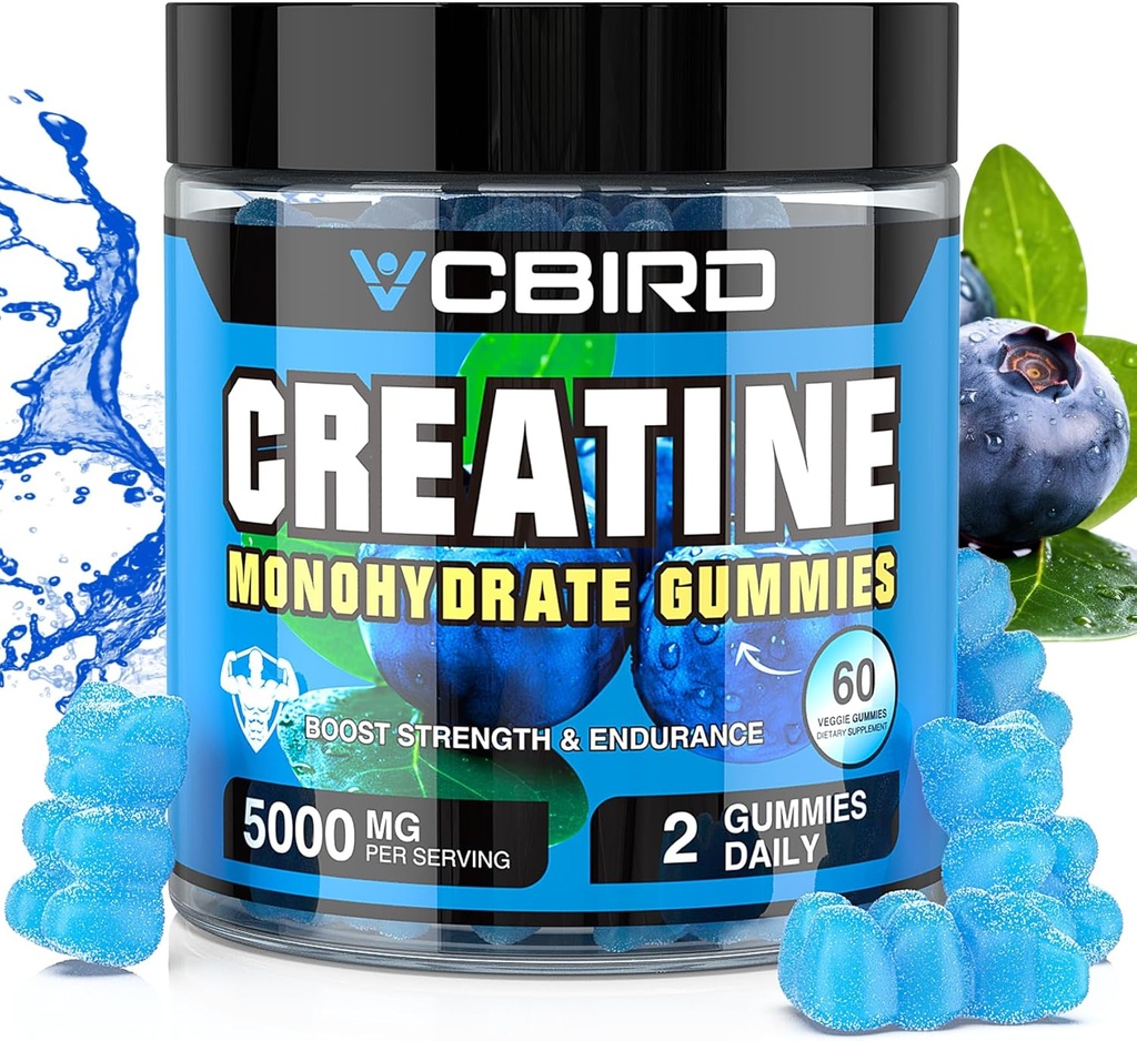Kreatiini Monohydraatti 5g per tarjoilu, Ei sokeria Creatiini täydentää Tuki vahvuus, suorituskyky, energia, Recovery, Gluteeniton Creatiini naisille ja miehille (60 Gummies)