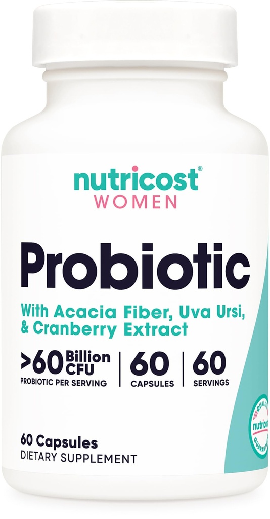 Nutricost Probiootti naisille 60 miljardia PMY, 60 kapselia, Complex Acacia Fiber, Uva Ursi, & Cranberry Extract - non-GMO & Gluteeniton