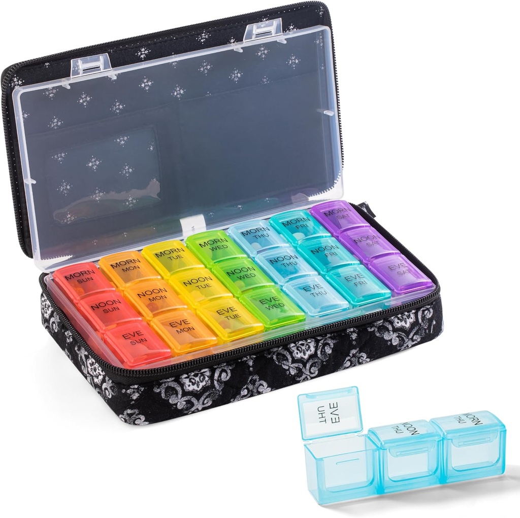Viikoittain pilleri Organizer 3 Kertaa päivässä - pillerilaatikko 7 päivä 3 Kertaa päivässä söpö Quilted Fabric Zipper Bag- Matka pilleri tapauksessa 7 päivä 3 Kertaa päivässä vitamiini lääketieteen Järjestäjä
