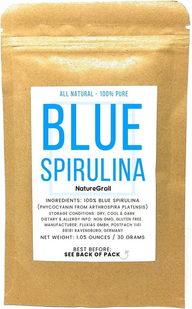 Sininen Spirulina Powder - 100% Pure Phycocyanin - Deep Blue Food Väritys - Nivelspira Platensis - Nettopaino: 1.05oz/30g