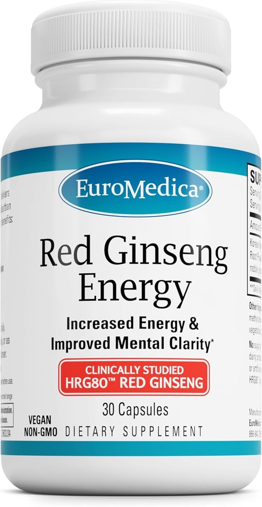 EuroMedica Red Ginseng Energy - Supplement to Support Terve energia & Focus - kasviperäisten täydentää korealainen punainen Ginseng juurijauhe - vegaaniset tabletit Aid Terve Endurance - 30 kapselia