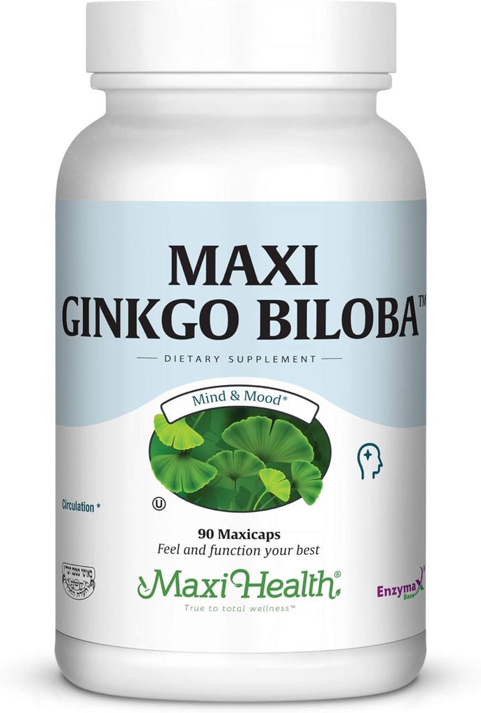 Maxi Health Ginkgo Biloba - Aivojen ja kiertoon Formula - 90 kapselia - Kosher (QGB)