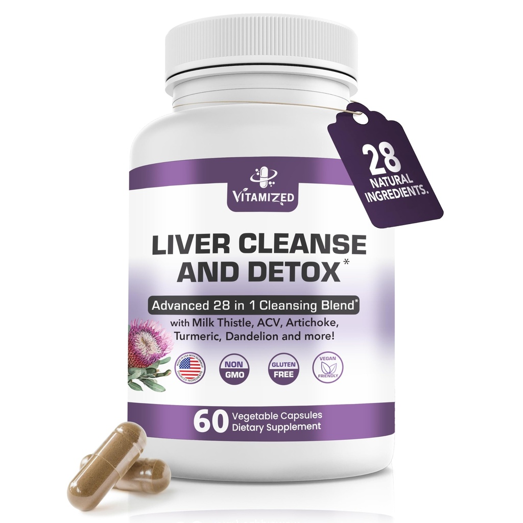 Maksan Cleanse Detox & Korjaa rasvainen maksa täydentää 28-in-1 Advanced kasviperäisen maksan terveys täydentää Formula - Milk Thistle Silymarin, Artisokkauute, Voikukka & Apple Sider Viinietikka - 60 pillereitä