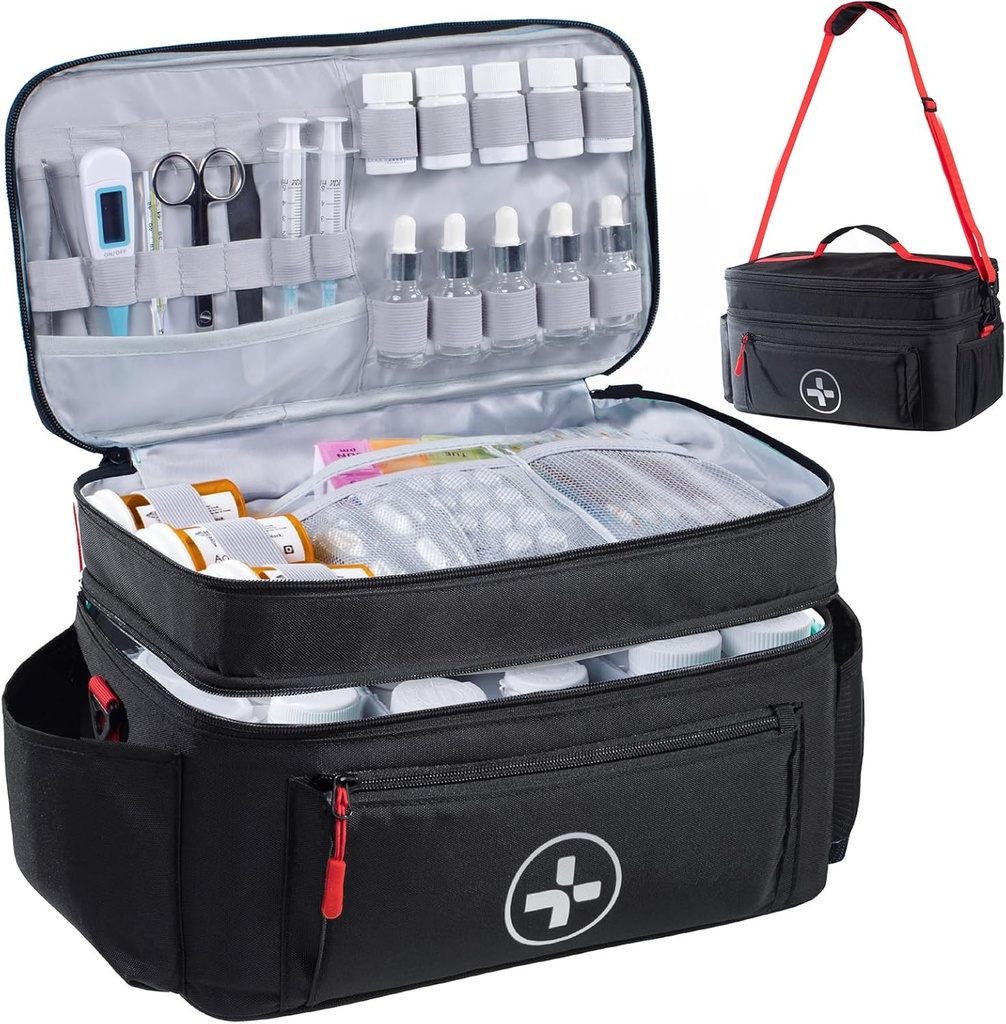 BAGSFY Travel Medicine Bag Organizer, Medical Bag Tyhjä, Pill Bottle Organizer kotiin, Suuri lääkevarasto, Matkustaa Case Ensiapulaukut Tyhjä, Hätäpakkaus.