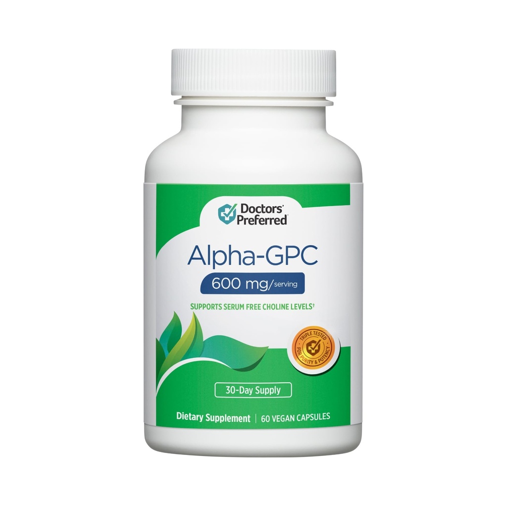 DOCTORS PREFERRED Alpha GPC Supplement - Premium Formel. 600 MG/Serving, 60 Vegan kapslar, 30-dagars leverans