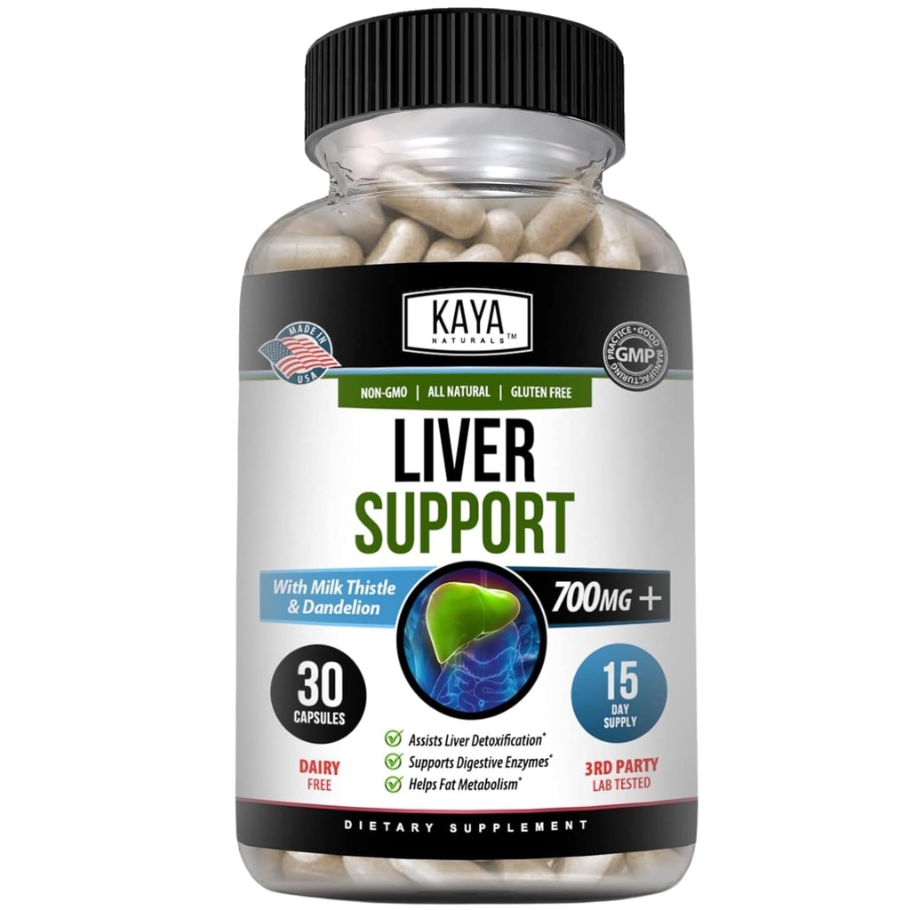 Kaya Naturals Liver Cleanse Detox & Repair - Milk Thistle Supplement - Liver Detox naisille ja miehille - Artisokkauute ja Voikukka juurikapselit - 30 Count