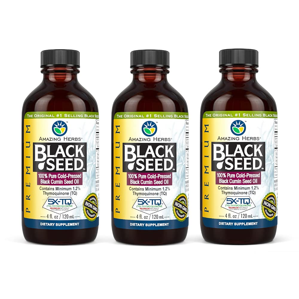 Amazing Yrtit Premium Black Seed Oil - Gluteeniton, Ei GMO, Cold Pressed Nigella Sativa Aids in Digestive Health, Immuno Support, Brain Function - 4 Fl Oz (paketti 3)